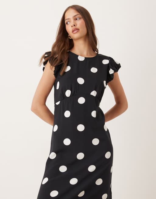 Nobody's Child - Clara - Robe mi-longue à pois et manches volantées - Noir et blanc, 2 de 4