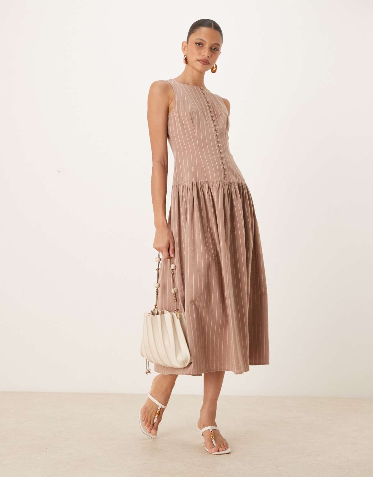 Nobody's Child Claudia drop waist midi dress in neutral stripe