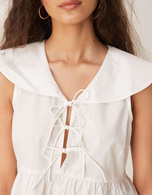 Nobody's Child Claudia tie-detail collared tank top in white, 2 of 4