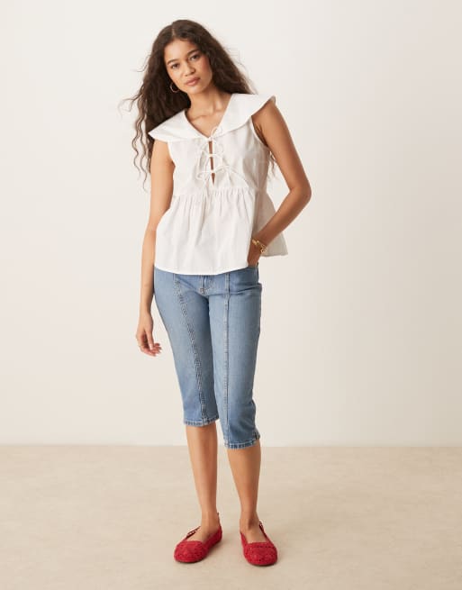 Nobody's Child Claudia tie-detail collared tank top in white, 3 of 4