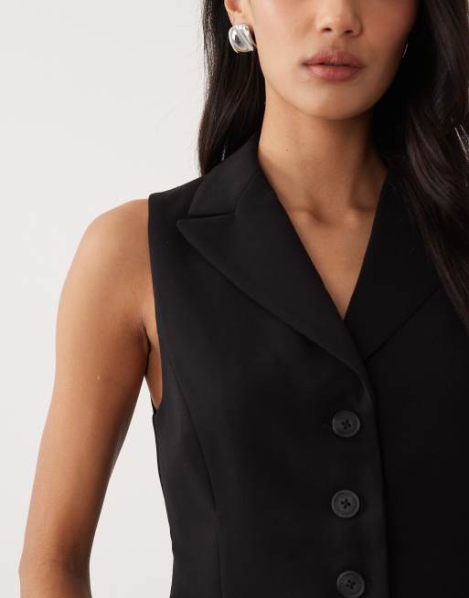 Nobody's Child collared button front waistcoat in black, 3 of 4