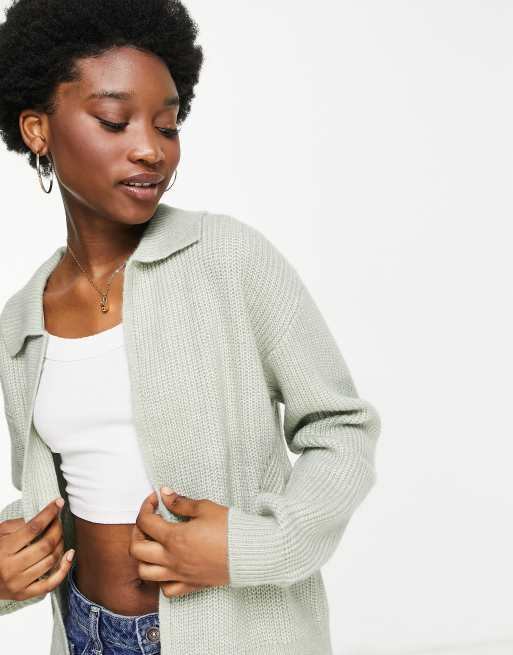 Nobody's Child collared knit cardigan in eucalyptus ASOS