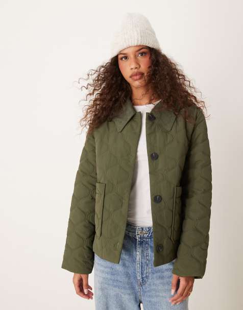 Nobody's Child collared quilted jacket in khaki - view 1