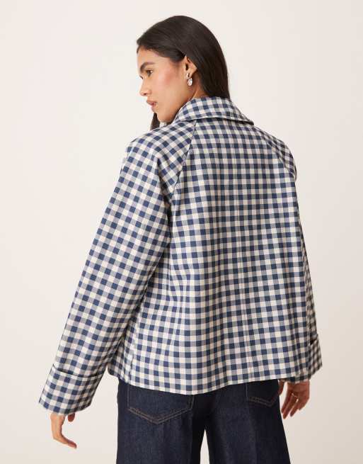 Nobody's Child collared swing jacket in blue check ASOS
