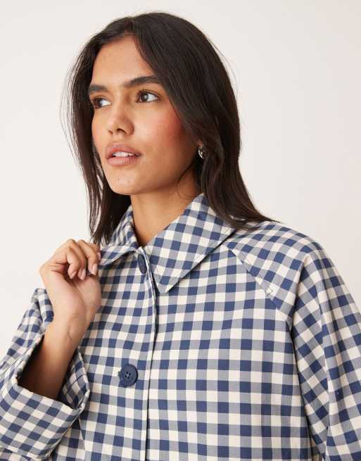 Nobody's Child collared swing jacket in blue gingham | ASOS