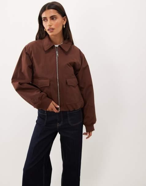 Nobody's Child collared zip down bomber jacket in brown - view 1