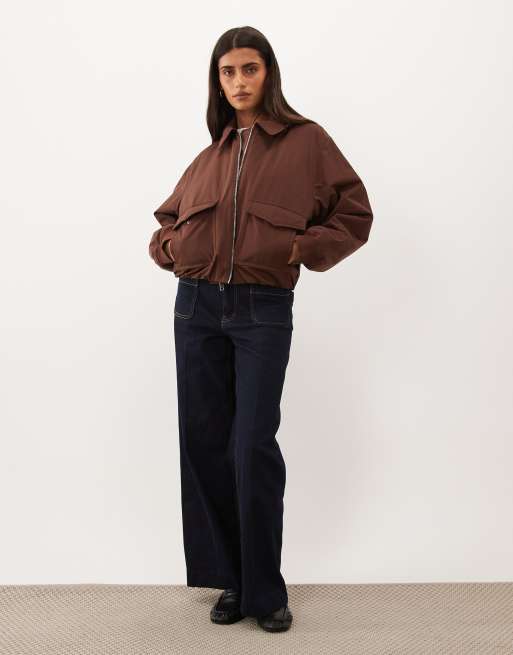 Nobody's Child collared zip up bomber jacket in brown, 2 of 4