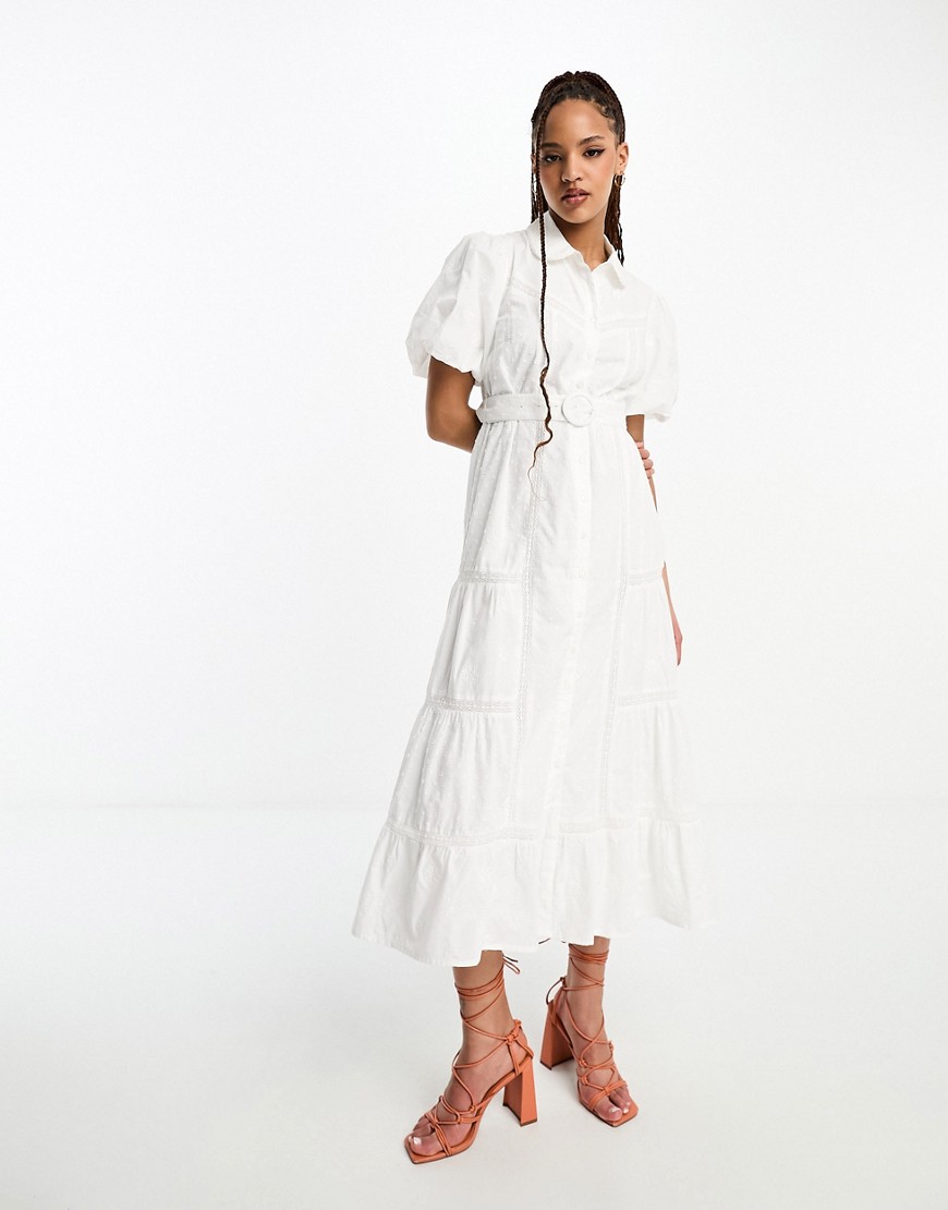 Nobody’s Child Collective Jessie belted broderie midi dress in porcelain-White