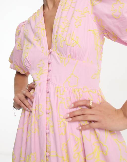 Nobody's Child Collective Starlight embroidered midi dress in pink, 3 of 4