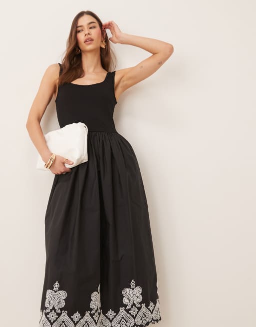 Nobody's Child Colorado embroidered midi dress in black, 4 of 4