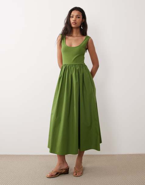 Nobody's Child Colorado sleeveless scoop-neck midi dress in olive green