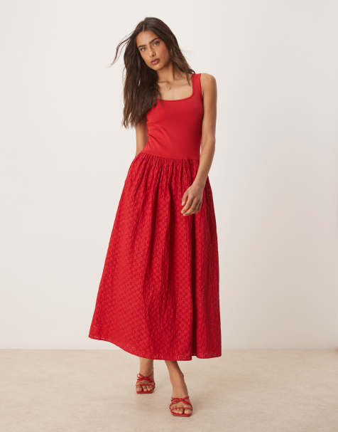 Nobody's Child - Colorado - Robe mi-longue avec jupe en broderie anglaise - Rouge - view 1