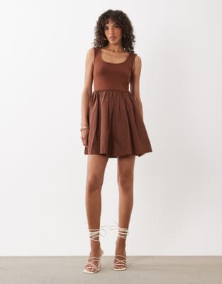Nobody's Child Colorado Scoop Neck Ruched Skirt Mini Dress In Brown