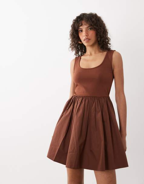 Nobody's Child Colorado scoop neck ruched skirt mini dress in brown - view 1