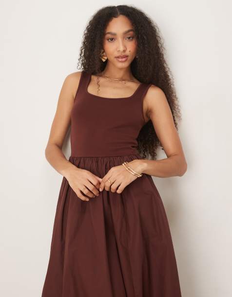 Nobody's Child Colorado square neck midi dress in brown - view 1
