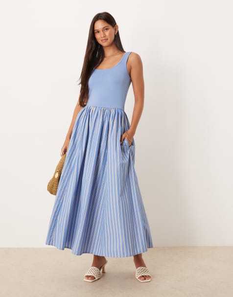 Nobody's Child - Colorado - Vestito midi con spalline sottili blu a righe - view 1