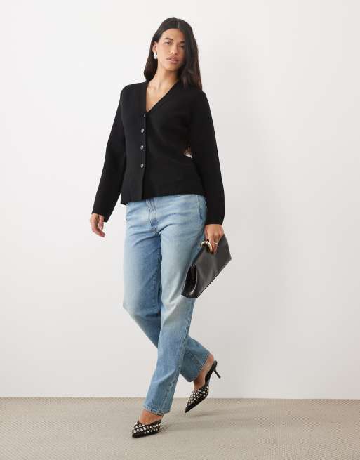 Nobody's Child compact knit longline cinched waist cardigan in black, 2 of 4