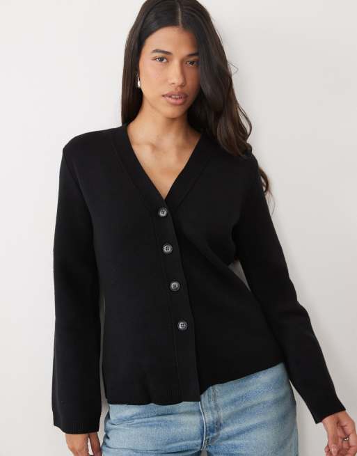 Nobody's Child compact knit longline cinched waist cardigan in black, 3 of 4
