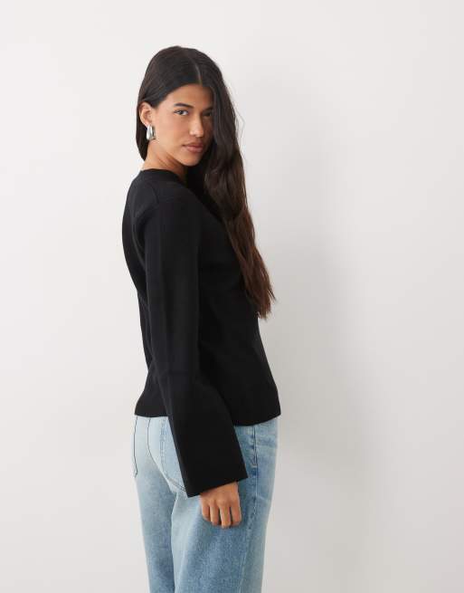 Nobody's Child compact knit longline cinched waist cardigan in black, 4 of 4