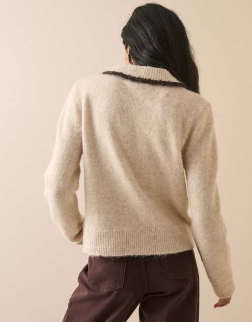 Nobody's Child Contrast collar cardigan in cream, 2 of 5