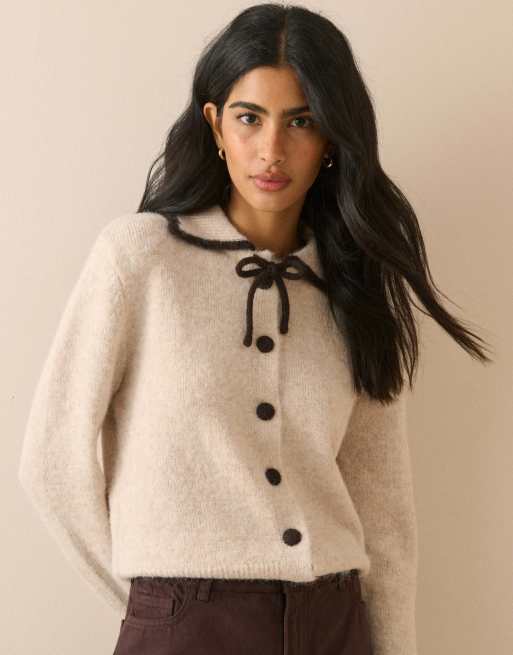 Nobody's Child Contrast collar cardigan in cream, 5 of 5