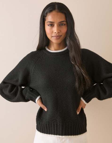 Nobody's Child Contrast trim bow detail jumper in black - view 1