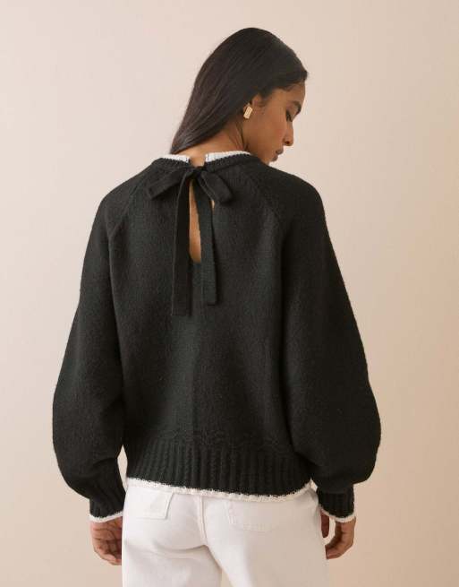 Nobody's Child Contrast trim bow detail jumper in black, 2 of 5