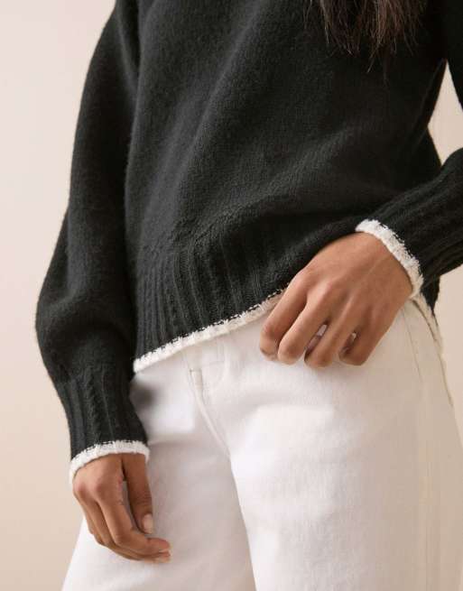 Nobody's Child Contrast trim bow detail jumper in black, 3 of 5