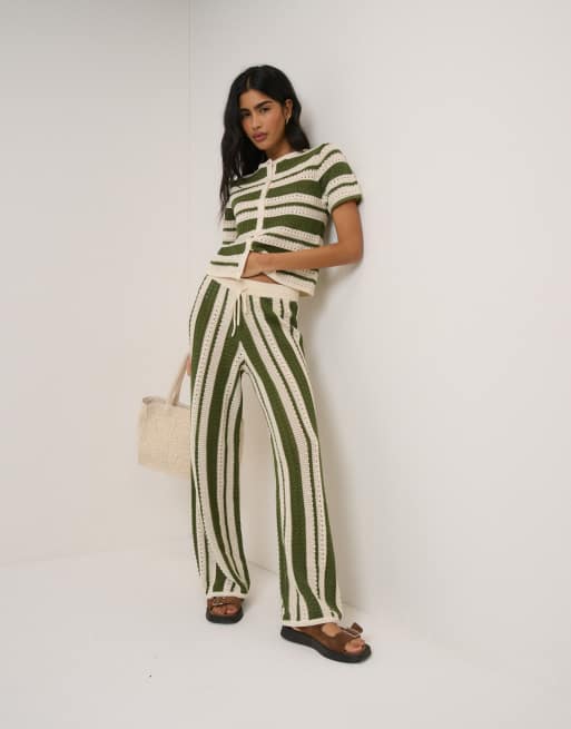 Nobody's Child - Coordinato stile resort all'uncinetto verde a righe