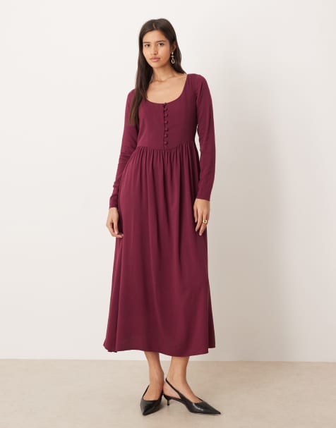 Nobody's Child Cora long sleeve midaxi dress in burgundy