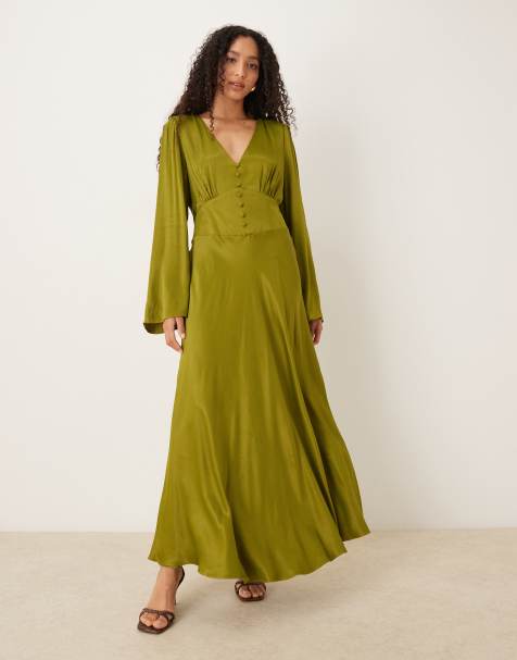 Nobody's Child Cora long sleeve midi dress in olive