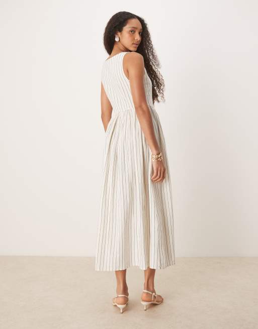 Nobody's Child – Cora – Midi-Trägerkleid in gestreiftem Cremeweiß mit U-Ausschnitt, 3 von 4