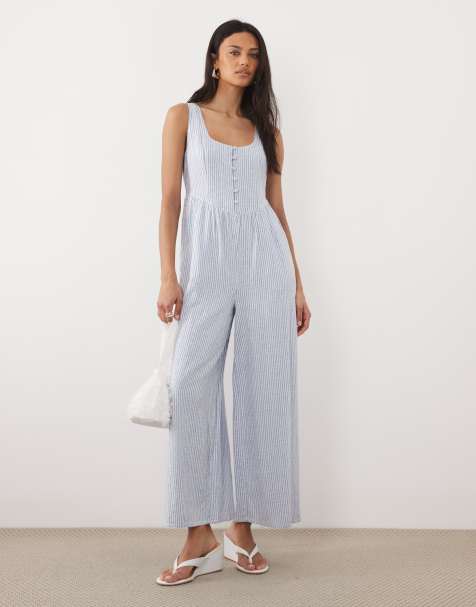 Nobody's Child Cora pinstripe sleeveless jumpsuit in light blue - view 1