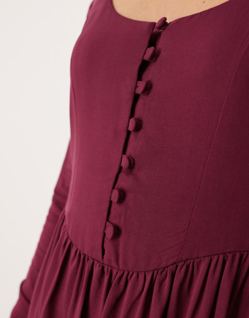 Nobody's Child - Cora - Robe longueur mollet à encolure échancrée boutonnée - Bordeaux, 4 de 4