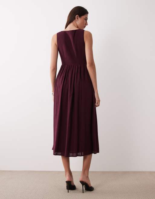 Nobody's Child - Cora - Robe mi-longue à corsage boutonné - Prune profond, 2 de 4