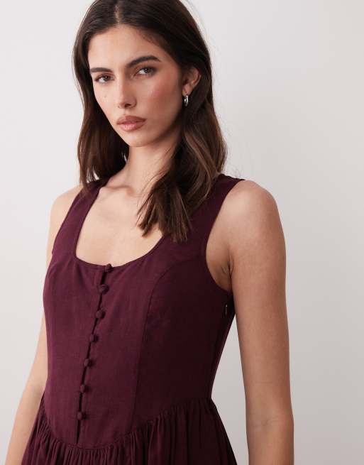 Nobody's Child - Cora - Robe mi-longue à corsage boutonné - Prune profond, 4 de 4