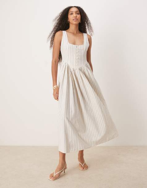 Nobody's Child Cora scoop neck cami midi dress in cream stripe - view 1