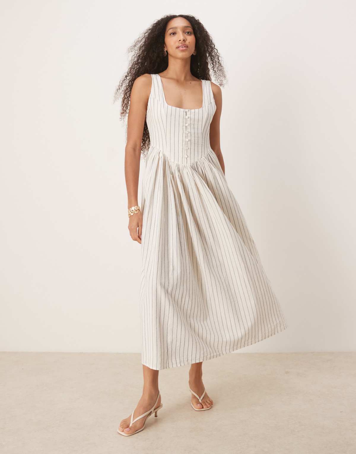 Nobody's Child Cora scoop neck cami midi dress in cream stripe