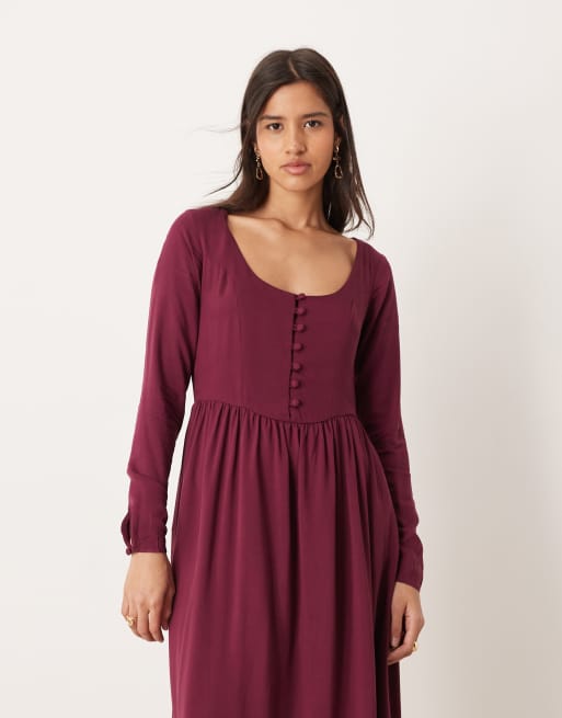 Nobody's Child - Cora - Vestito al polpaccio bordeaux con scollo rotondo, 2 di 4