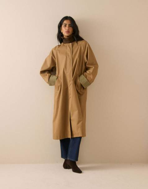 Nobody's Child Cord detail long barn coat in camel - view 1
