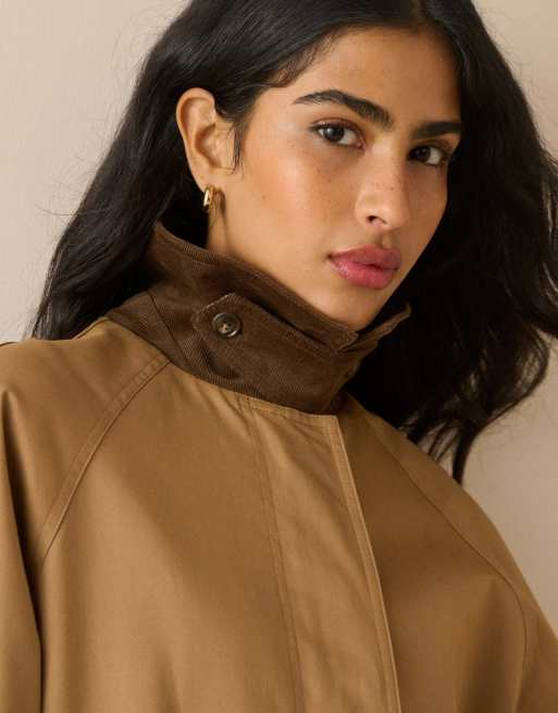 Nobody's Child Cord detail long barn coat in camel, 2 of 5