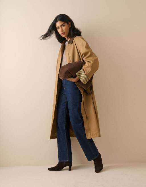 Nobody's Child Cord detail long barn coat in camel, 3 of 5