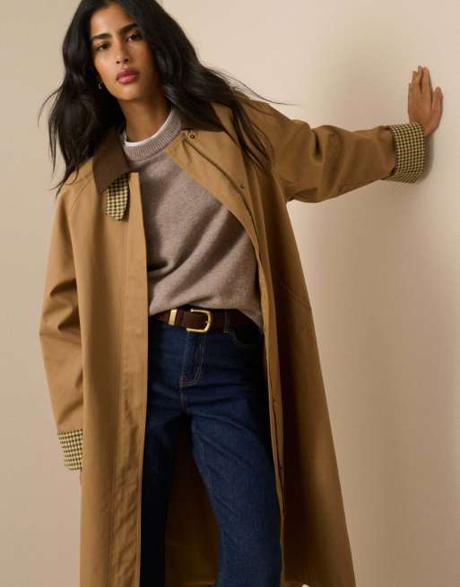 Nobody's Child Cord detail long barn coat in camel, 4 of 5