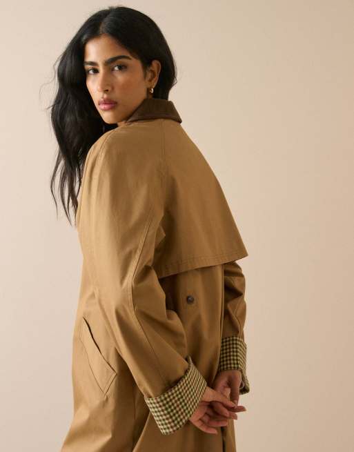 Nobody's Child Cord detail long barn coat in camel, 5 of 5