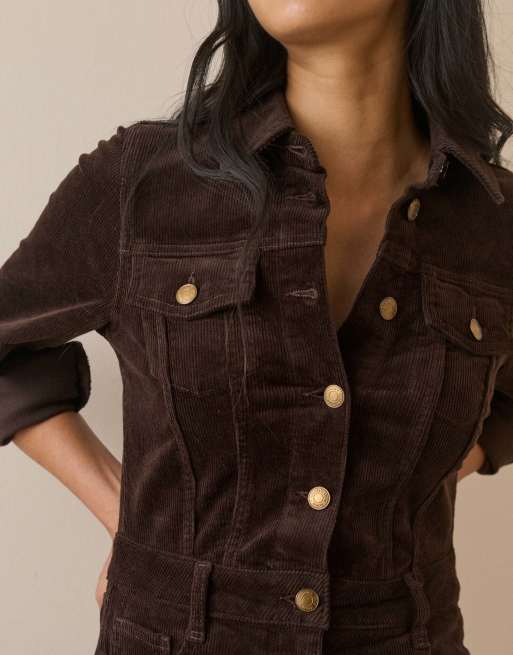 Nobody's Child Cord flare jack jumpsuit in chocolate, 3 of 5