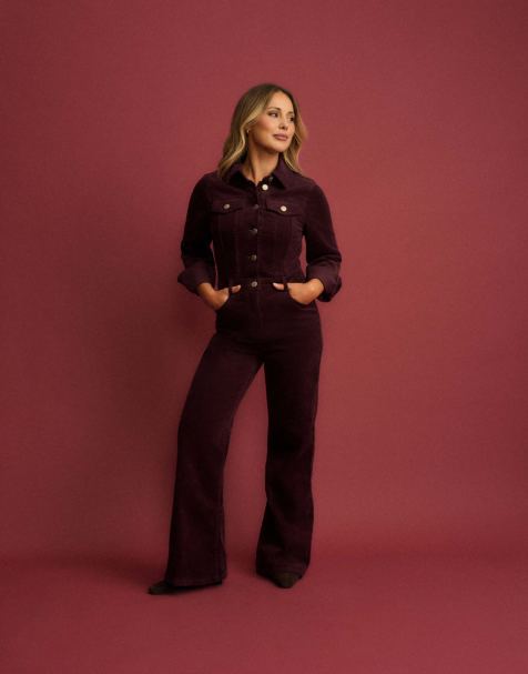Nobody's Child Cord flared jumpsuit in burgundy - view 1