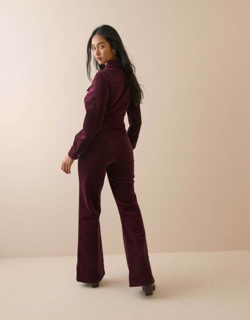 Nobody's Child Cord flared jumpsuit in burgundy, 2 of 7