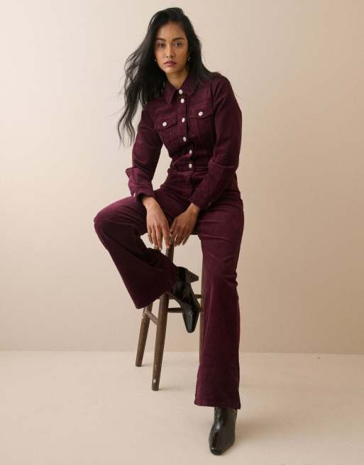 Nobody's Child Cord flared jumpsuit in burgundy, 4 of 7