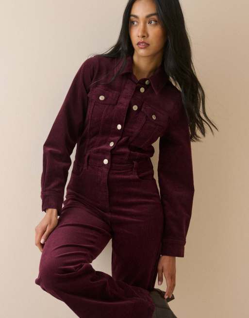 Nobody's Child Cord flared jumpsuit in burgundy, 6 of 7