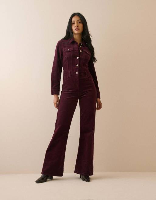 Nobody's Child Cord flared jumpsuit in burgundy, 7 of 7